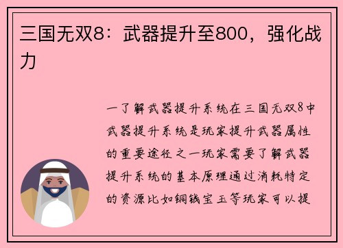 三国无双8：武器提升至800，强化战力